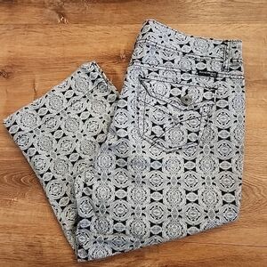 Bandolinoblu Mandala Paisley Capri Crop Pants Stretch Pockets Black& White Sz 12